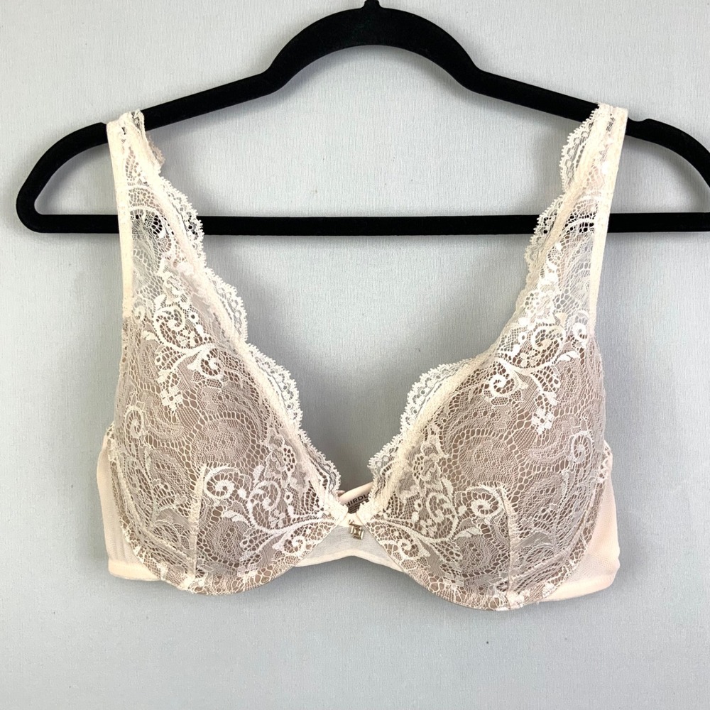 Third Love Sz 34D 24/7 Lace Contour Plunge Underwire Bra Sexy Ivory